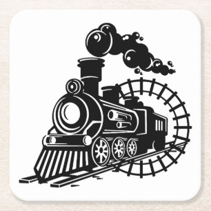 Very Cool Vintage Steam Engine Train Locomotive Square Paper Coaster