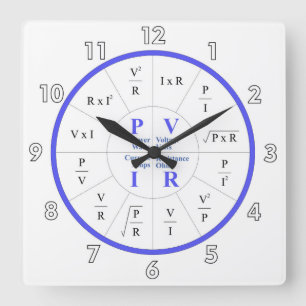 Very Cool Watts, Volts, Amps, & Ohms Formula Square Wall Clock