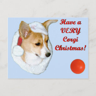 Very Corgi Christmas Pip Postcard-Blue Holiday Postcard