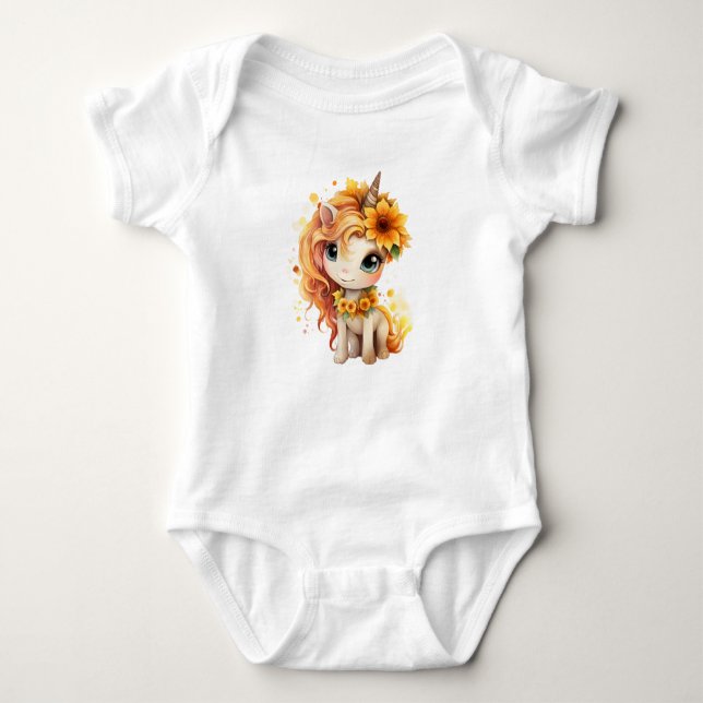 Very Cute Autumn Unicorn Baby Bodysuit (Front)