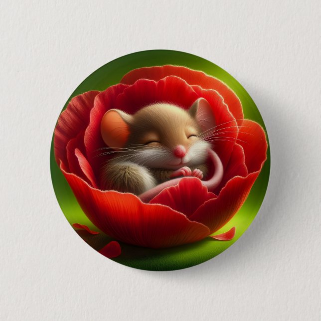 Very Cute Baby Mouse Sleeping 6 Cm Round Badge (Front)