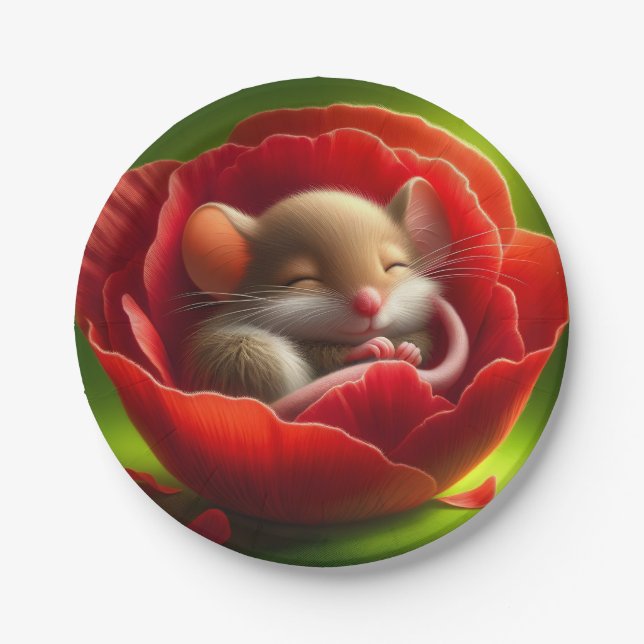 Very Cute Baby Mouse Sleeping Paper Plate (Front)