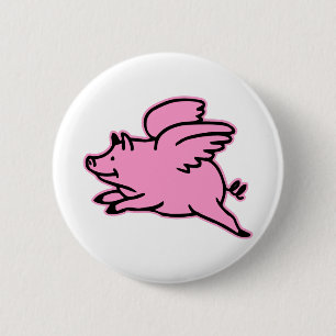 Very Cute Flying Pink Pig 6 Cm Round Badge