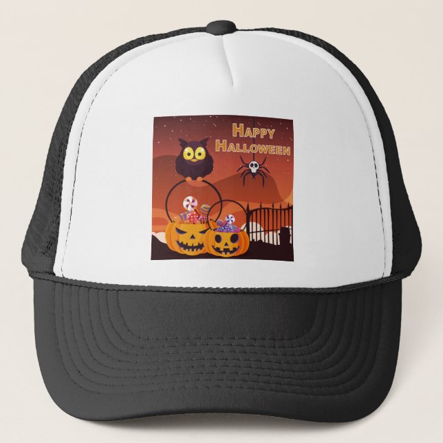Very Cute Happy Halloween Design Trucker Hat (Front)