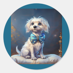 Very Cute Lil Doggie With Blue Bow Tie Classic Round Sticker