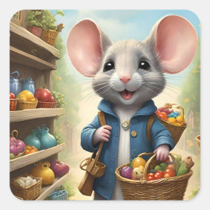 Very cute mouse shopping. square sticker