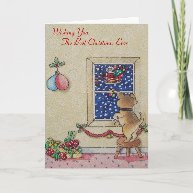 very cute puppy and father Christmas  Holiday Card (Front)