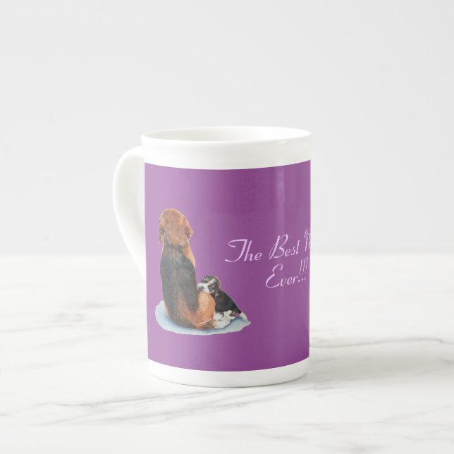 very cute puppy beagle with mum dog bone china mug (Front Left)