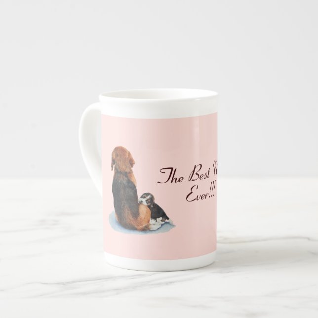 very cute puppy beagle with mum dog bone china mug (Front Left)