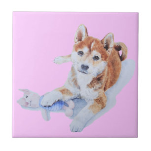very cute puppy red sheba inu dog tile