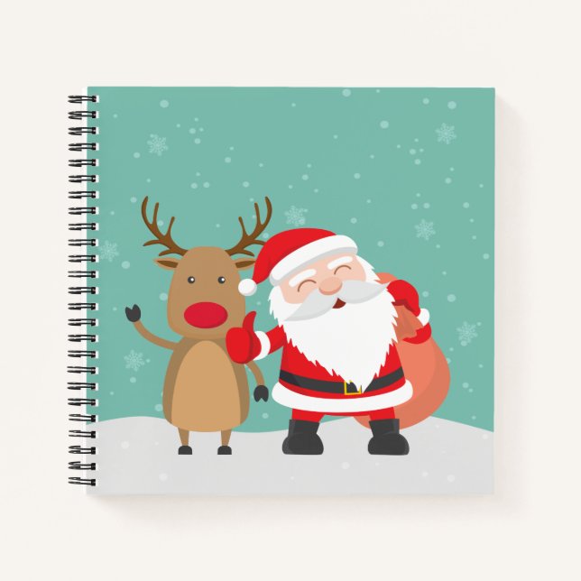 Very Cute Santa Claus and Reindeer Guestbook Notebook (Front)
