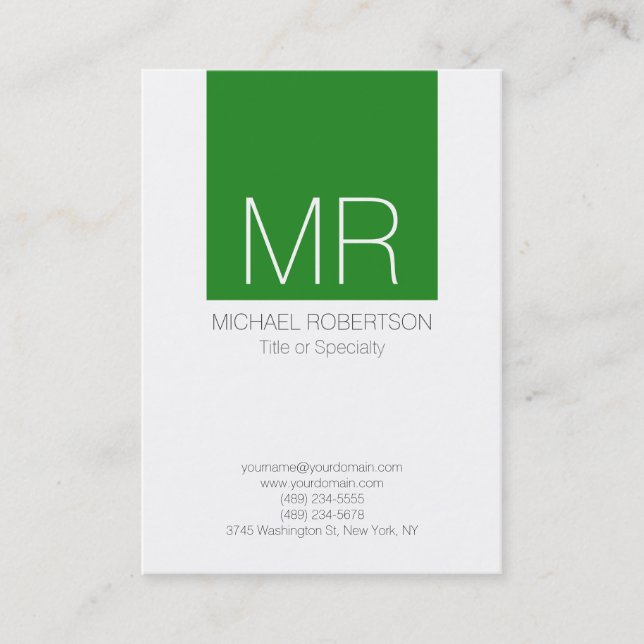 Very Cute White Forest Green Clean Business Card (Front)