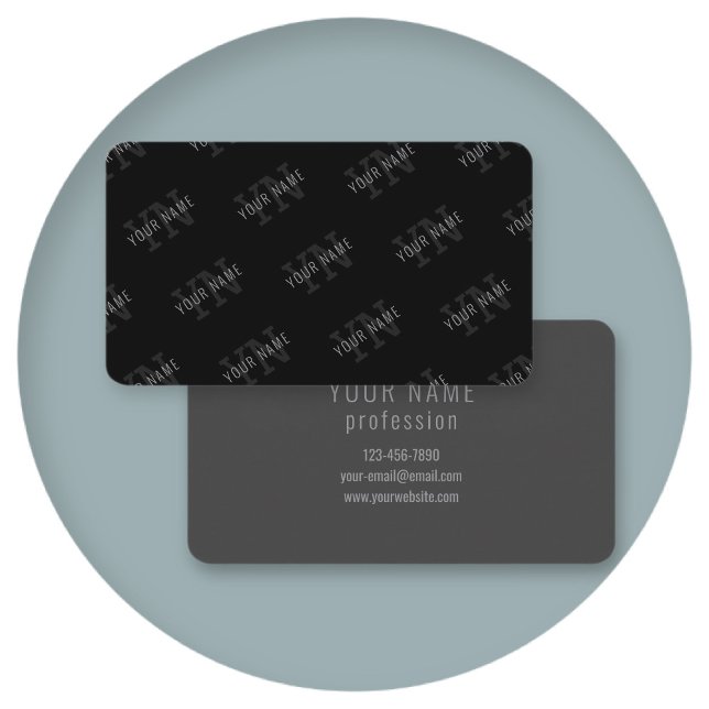 Very Dark Grey & Black Monogram Name Pattern Business Card (Creator Uploaded)