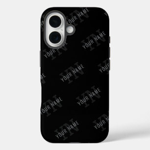 Very Dark Grey & Black Monogram Name Pattern iPhone 16 Case