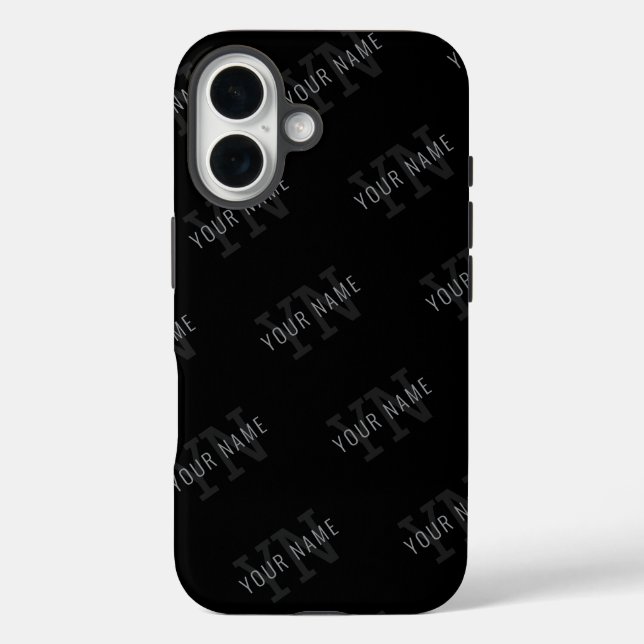 Very Dark Grey & Black Monogram Name Pattern Case-Mate iPhone Case (Back)