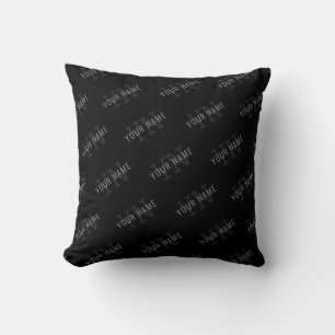 Very Dark Grey & Black Monogram Name Pattern Cushion