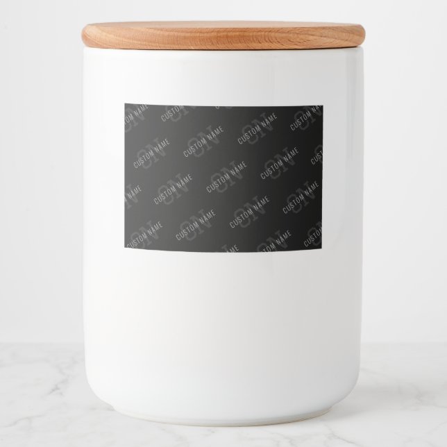 Very Dark Grey & Black Monogram Name Pattern Food Label (Front)