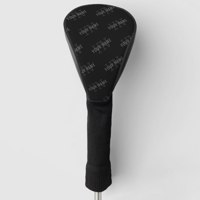 Very Dark Grey & Black Monogram Name Pattern Golf Head Cover (Front)