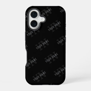 Very Dark Grey & Black Monogram Name Pattern iPhone 16 Case
