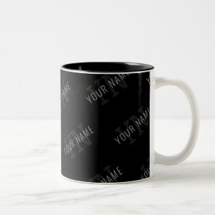 Very Dark Grey & Black Monogram Name Pattern Two-Tone Coffee Mug