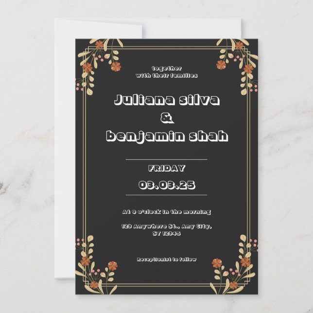 Very Dark Red and Soft Orange Aesthetic Wedding Invitation (Front)
