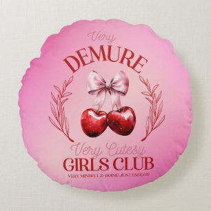Very Demure Very Cute Cherry Coquette Round Cushion