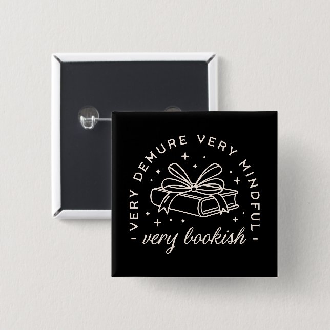 Very demure very mindful book lover 15 cm square badge (Front & Back)