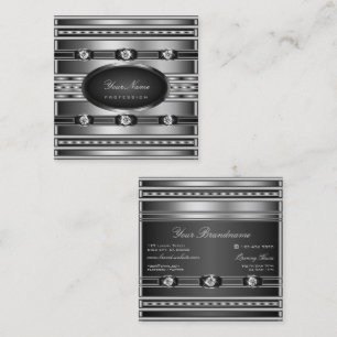 Very Elegant Black and Silver Effect with Diamonds Square Business Card