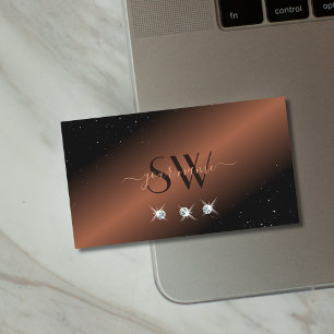 Very Elegant Black Brown Sparkle Diamonds Initials Business Card