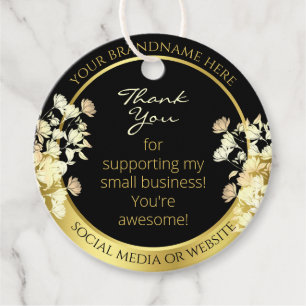Very Elegant Black Floral and Gold Frame Thank You Favour Tags