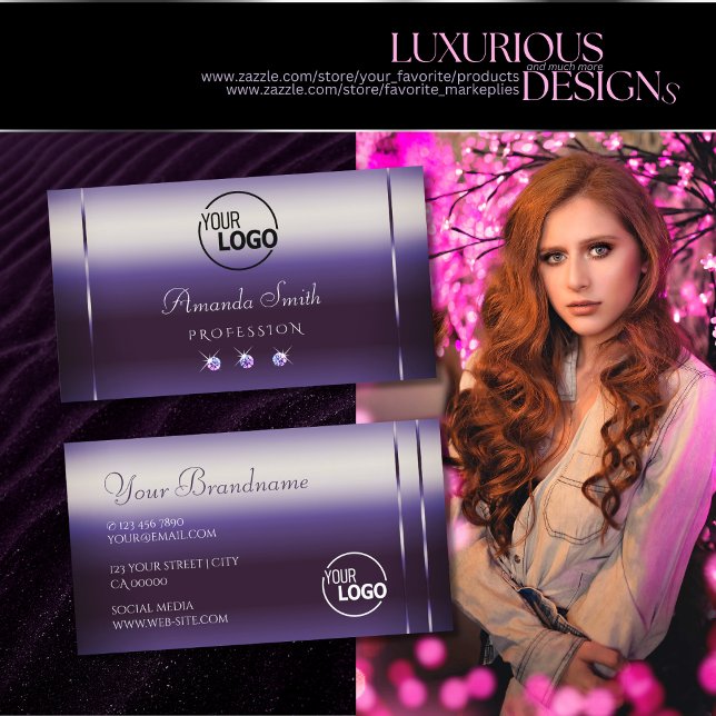 Very Elegant Purple Shimmery Rhinestones add Logo Business Card (Creator Uploaded)