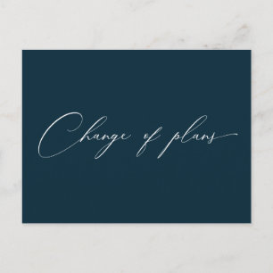 very elegant script change of plans wedding postcard