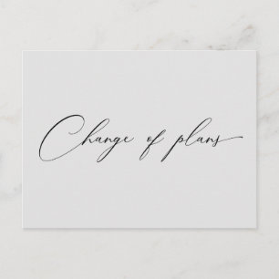 very elegant script change of plans wedding postcard
