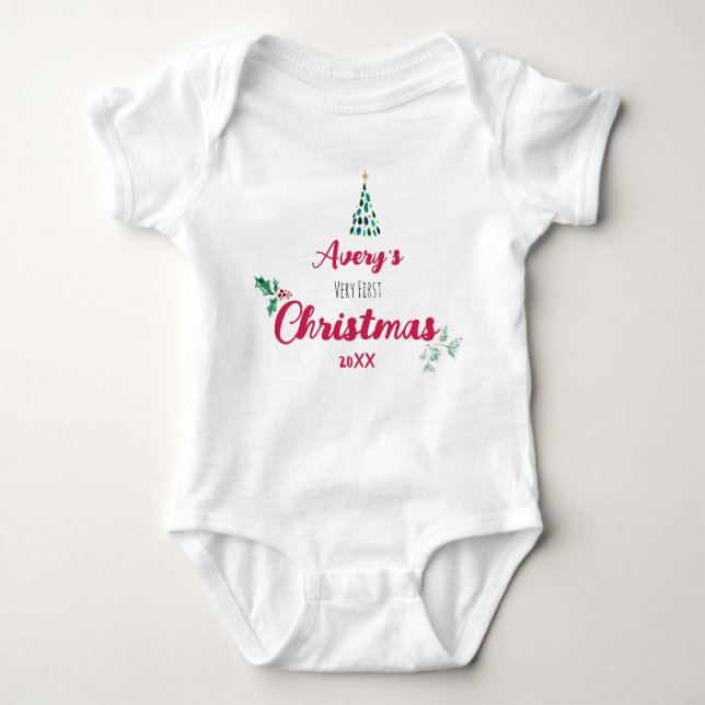 Very first Christmas custom name and year Baby Bodysuit (Front)