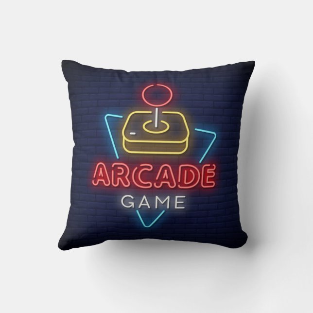 Very Fun Classic Arcade Game Room w/Joystick Neon Cushion (Back)