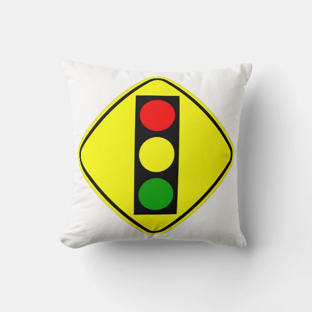 Very Fun Classic Traffic Signal Ahead Sign Cushion (Front)