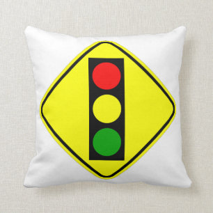 Very Fun Classic Traffic Signal Ahead Sign Cushion