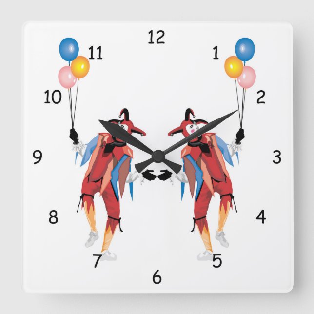 Very Fun Clown Jester with Balloons Wall Clock (Front)