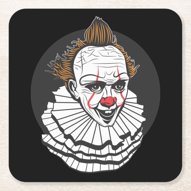 Very Fun Creepy Clown Square Paper Coaster (Front)
