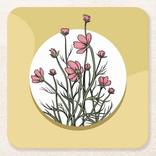 Very Fun Flower Drawing Square Paper Coaster (Front)