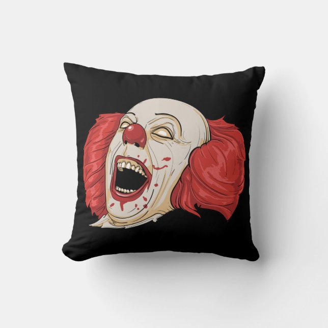 Very Fun SCARY Clown Face Throw Pillow (Front)