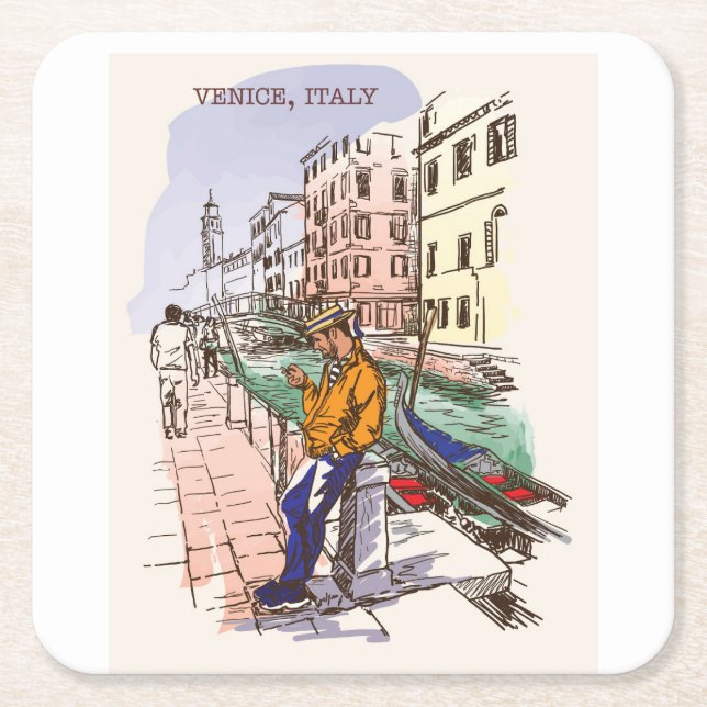 Very Fun Venice Italy Sketch Coaster Set (Front)
