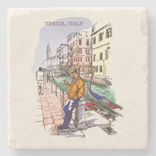 Very Fun Venice Italy Sketch Stone Coaster (Front)