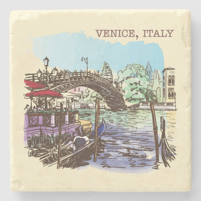 Very Fun Venice Italy Sketch Stone Coaster (Front)