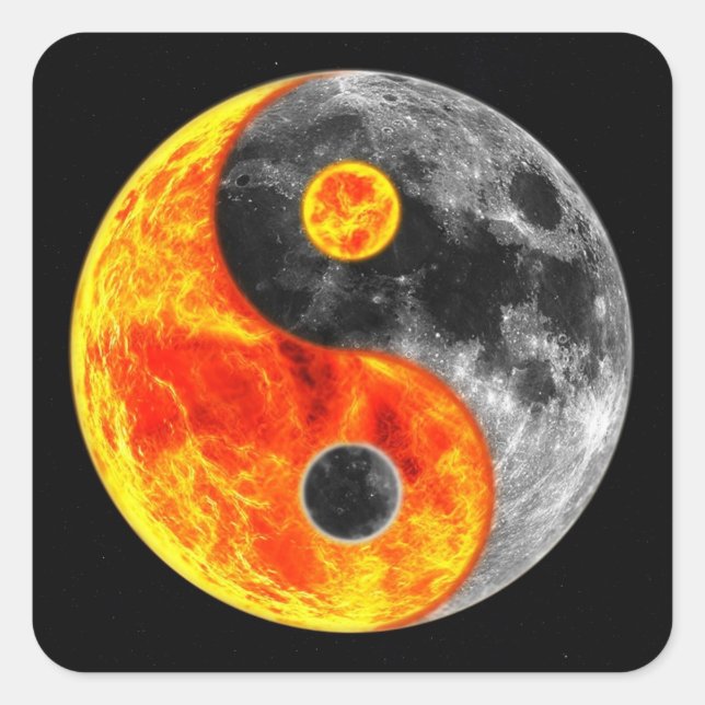 Very Fun Yin and Yang Sun and Moon Square Sticker (Front)