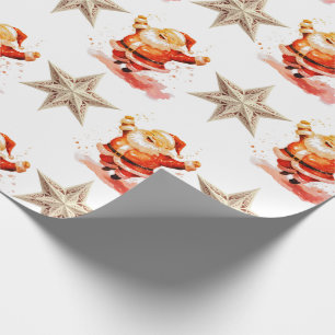 VERY HAPPY SANTA AND STARS WRAPPING PAPER