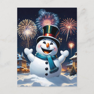 very happy snowman on New Year's Day Postcard