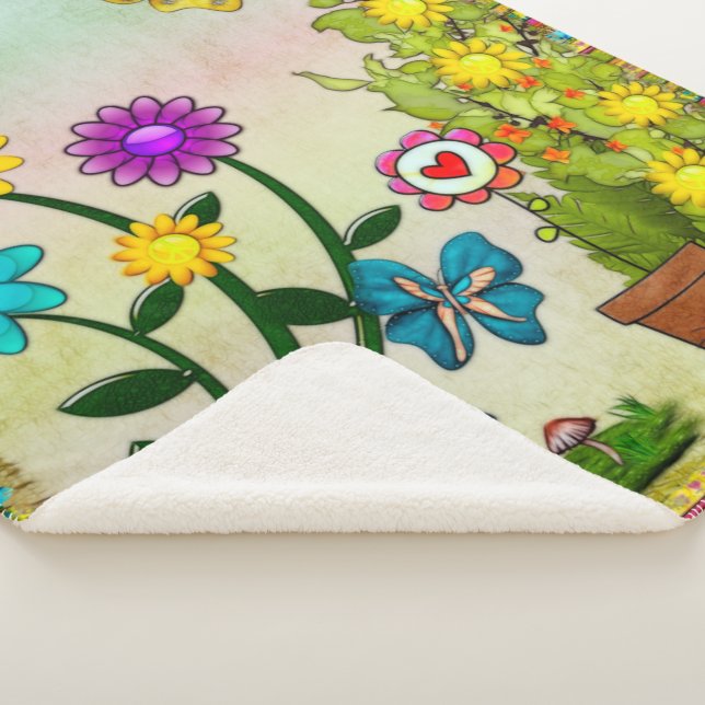 Very Hippy Day Whimsical Fantasy Sherpa Blanket (3/4)