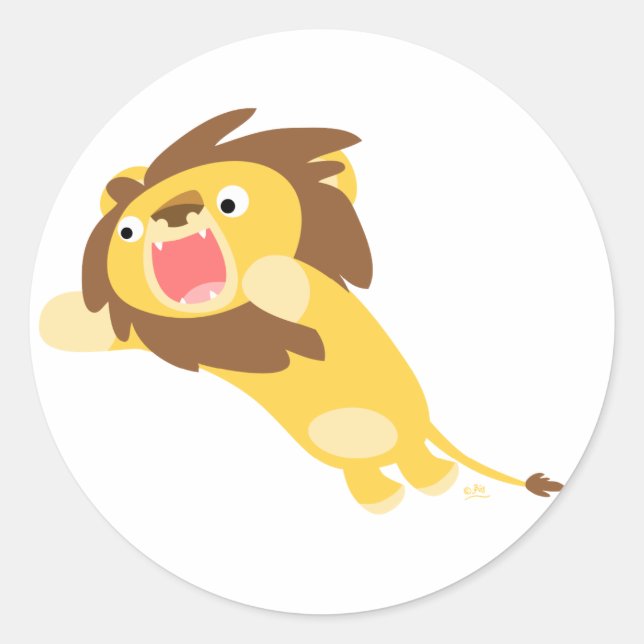 Very Hungry Cartoon Lion round sticker (Front)
