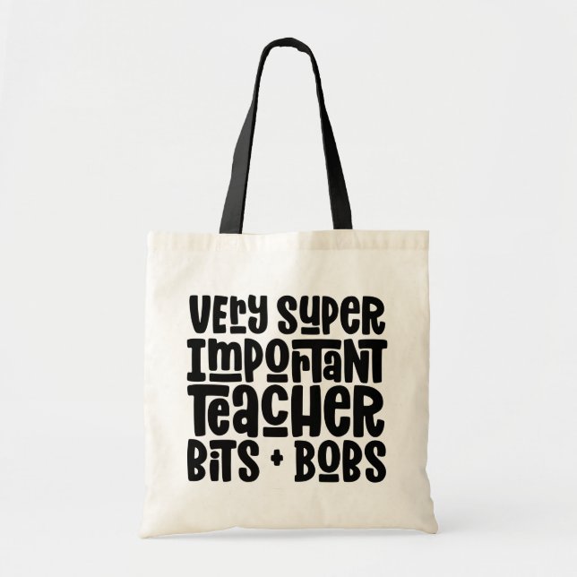 Very important teacher modern typography gift tote bag (Front)